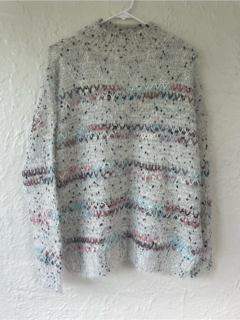 RAGA x ANTHROPOLOGIE Faye Mock Neck Speckled Eyelash Knit Gray Sweater;  1X